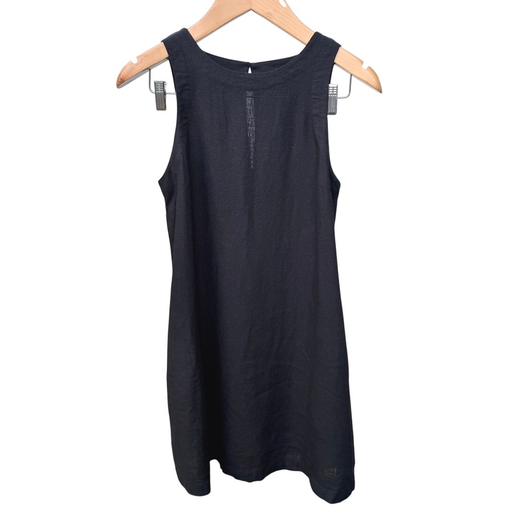 A New Day Linen Blend Shift Dress Womens S Black Sleeveless Pocket Casual Summer